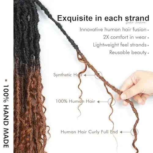 ( US ONLY) FAST SHIPPING Boho Human Hair Locs | Toyotress® Boho Human Hair Locs - 8 Packs Pre-Looped Crochet Locs With Human Hair Curls, Ombre Brown Human Hair Locs With Curly Ends Braiding Hair Extensions Toyotress